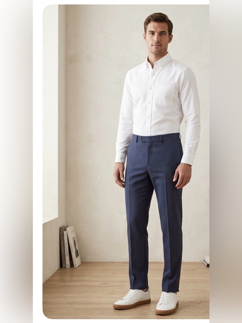 Strellson Quinten Blue Textured Micro-Check Dress Pants